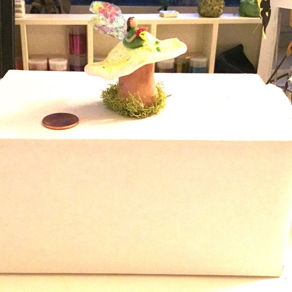 Mini Shroomie & Magical Fairy holding flowers, Swarovski Crystals in Cap! - Picture 2 of 7